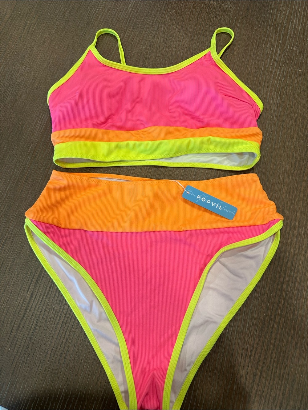 NWT PopVivi Pink, Orange & Yellow Two-Piece High-Waist Bikini